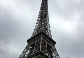 Walking past the Eiffel Tower. We didn't have tickets to go up and the gardens around the tower were closed because of the UEFA EURO 2016 soccer tournament.